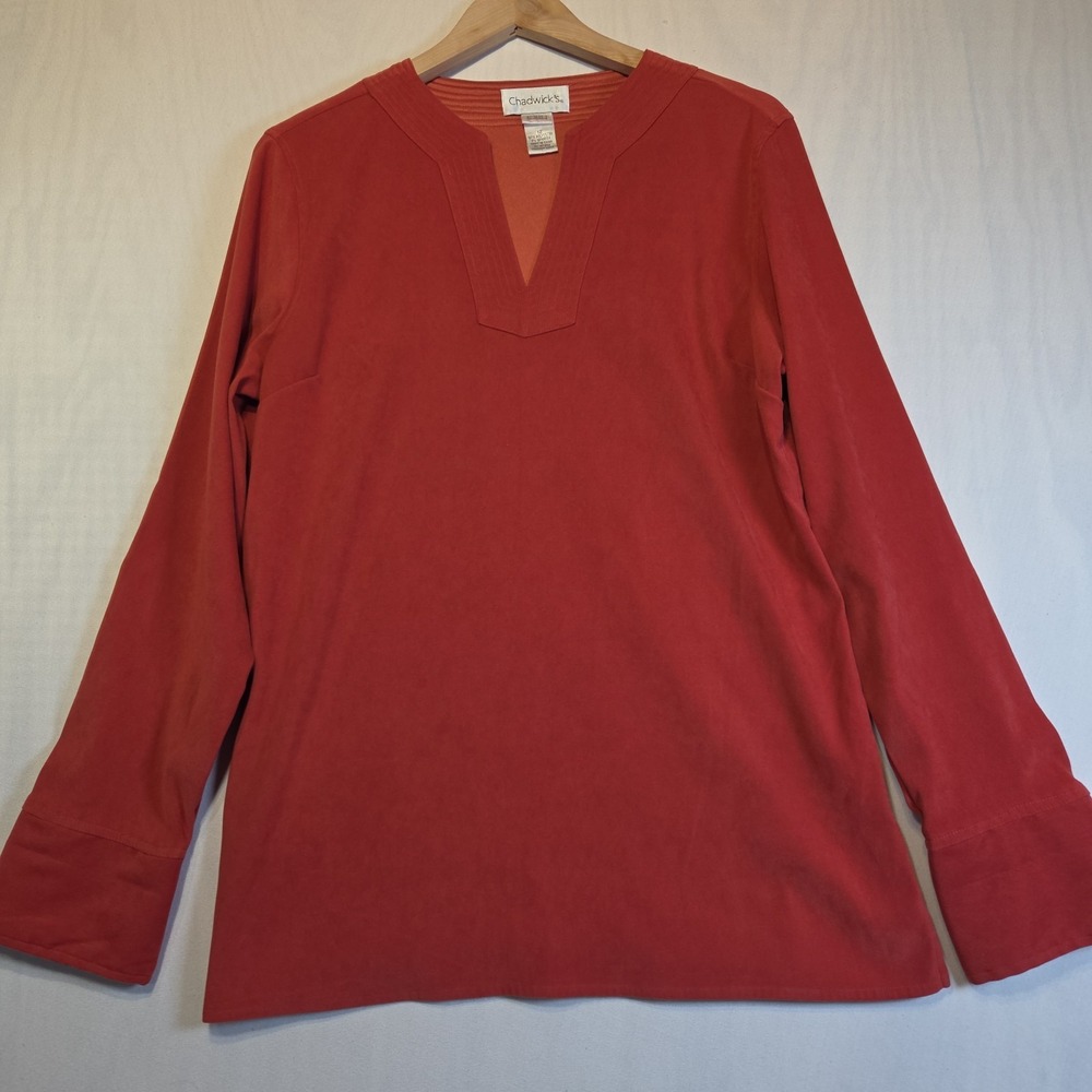 Chadwicks Women's Size 12 Rust Orange V-Neck Long Sleeve Knit Top Career Casua